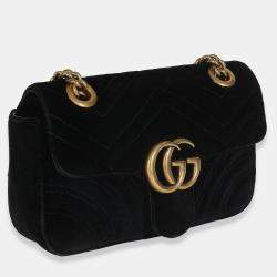 Pre Owned Gucci Black Velvet Matelasse Mini GG Marmont Shoulder Bag