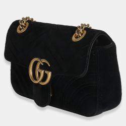 Pre Owned Gucci Black Velvet Matelasse Mini GG Marmont Shoulder Bag