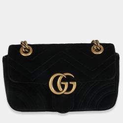 Pre Owned Gucci Black Velvet Matelasse Mini GG Marmont Shoulder Bag