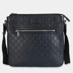 Pre Owned Gucci Blue Guccissima Signature Medium Flat Messenger Bag