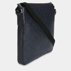 Pre Owned Gucci Blue Guccissima Signature Medium Flat Messenger Bag