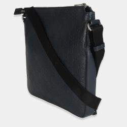 Pre Owned Gucci Blue Guccissima Signature Medium Flat Messenger Bag