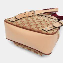 Pre Owned Gucci GG Canvas GG Canvas Leather Backpack Beige Brown
