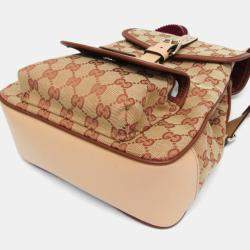 Pre Owned Gucci GG Canvas GG Canvas Leather Backpack Beige Brown