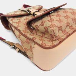 Pre Owned Gucci GG Canvas GG Canvas Leather Backpack Beige Brown