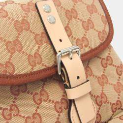 Pre Owned Gucci GG Canvas GG Canvas Leather Backpack Beige Brown