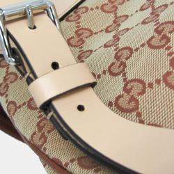 Pre Owned Gucci GG Canvas GG Canvas Leather Backpack Beige Brown