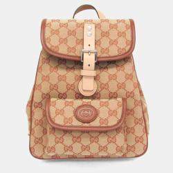Pre Owned Gucci GG Canvas GG Canvas Leather Backpack Beige Brown