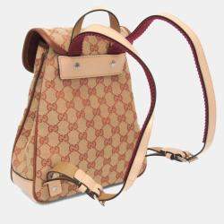 Pre Owned Gucci GG Canvas GG Canvas Leather Backpack Beige Brown