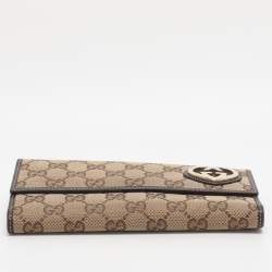 Pre Owned Gucci Beige/Brown GG Canvas Lovely Heart Continental Wallet