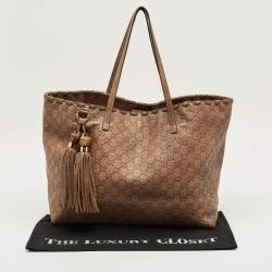 Pre Owned Gucci Brown Guccissima Leather Bamboo Tassel Tote