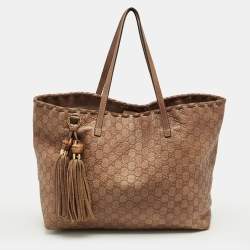 Pre Owned Gucci Brown Guccissima Leather Bamboo Tassel Tote