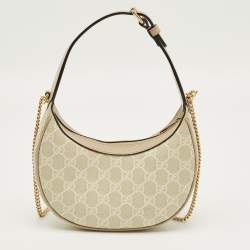 Pre Owned Gucci Beige/Off White GG Supreme Canvas Mini Half Moon Shoulder Bag 