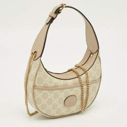 Pre Owned Gucci Beige/Off White GG Supreme Canvas Mini Half Moon Shoulder Bag 