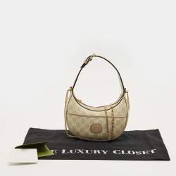 Pre Owned Gucci Beige/Off White GG Supreme Canvas Mini Half Moon Shoulder Bag 