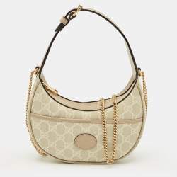 Pre Owned Gucci Beige/Off White GG Supreme Canvas Mini Half Moon Shoulder Bag 
