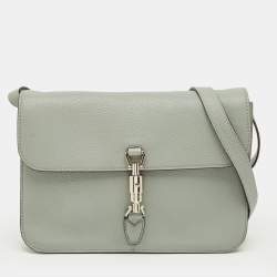 Pre Owned Gucci Light Blue Leather Soft Jackie Flap Shoulder Bag