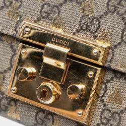 Pre Owned Gucci Small GG Supreme Bee Padlock Crossbody