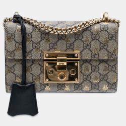 Pre Owned Gucci Small GG Supreme Bee Padlock Crossbody