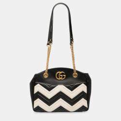 Pre Owned Gucci Black Medium GG Marmont Matelasse Leather Chain Shoulder Bag
