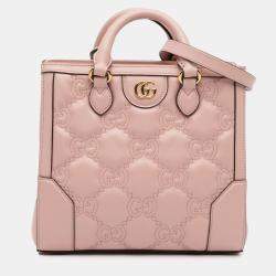 Pre Owned Gucci Pink Mini GG Matelasse Leather Top Handle Bag