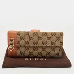Pre Owned Gucci Beige/Peach GG Canvas and Leather Heart Charm Continental Wallet