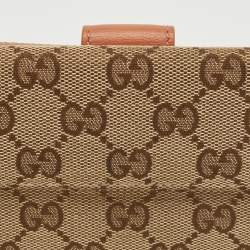 Pre Owned Gucci Beige/Peach GG Canvas and Leather Heart Charm Continental Wallet