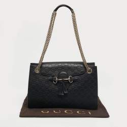 Pre Owned Gucci Black Guccissima Leather Large Emily Chain Shoulder Bag