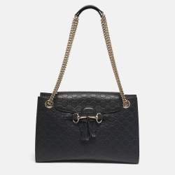 Pre Owned Gucci Black Guccissima Leather Large Emily Chain Shoulder Bag