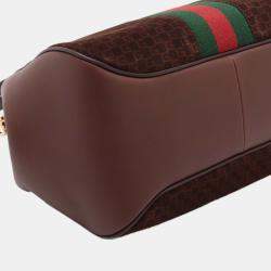 Pre Owned Gucci Brown G Square Suede Ophidia Virgo Top Handle Bag