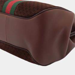 Pre Owned Gucci Brown G Square Suede Ophidia Virgo Top Handle Bag
