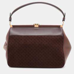 Pre Owned Gucci Brown G Square Suede Ophidia Virgo Top Handle Bag