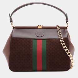 Pre Owned Gucci Brown G Square Suede Ophidia Virgo Top Handle Bag
