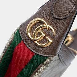 Pre Owned Gucci Brown Mini GG Supreme Web Ophidia Shoulder Bag