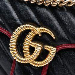 Pre Owned Gucci Black Medium GG Marmont Matelasse Diagonal Leather Torchon Shoulder Bag