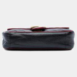 Pre Owned Gucci Black Medium GG Marmont Matelasse Diagonal Leather Torchon Shoulder Bag