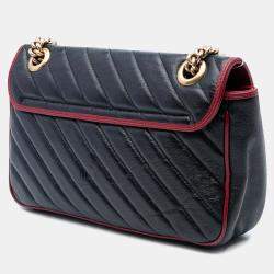 Pre Owned Gucci Black Medium GG Marmont Matelasse Diagonal Leather Torchon Shoulder Bag