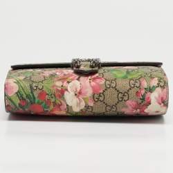 Pre Owned Gucci Old Rose/Beige GG Supreme Canvas Dionysus Blooms Wallet on Chain