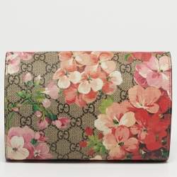 Pre Owned Gucci Old Rose/Beige GG Supreme Canvas Dionysus Blooms Wallet on Chain