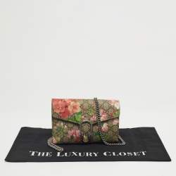 Pre Owned Gucci Old Rose/Beige GG Supreme Canvas Dionysus Blooms Wallet on Chain