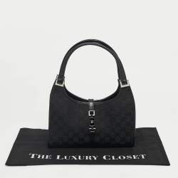 Pre Owned Gucci Black GG Canvas and Leather Jackie Bardot Bag