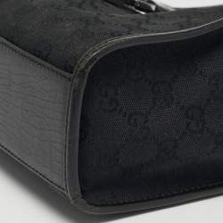Pre Owned Gucci Black GG Canvas and Leather Jackie Bardot Bag