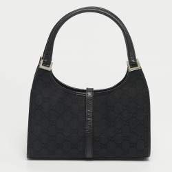 Pre Owned Gucci Black GG Canvas and Leather Jackie Bardot Bag