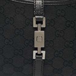 Pre Owned Gucci Black GG Canvas and Leather Jackie Bardot Bag