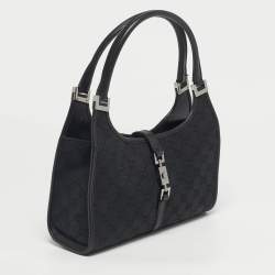 Pre Owned Gucci Black GG Canvas and Leather Jackie Bardot Bag