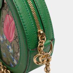 Pre Owned Gucci Beige Brown Mini GG Supreme Flora Ophidia Round Crossbody
