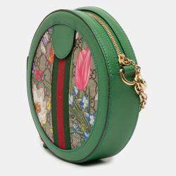 Pre Owned Gucci Beige Brown Mini GG Supreme Flora Ophidia Round Crossbody
