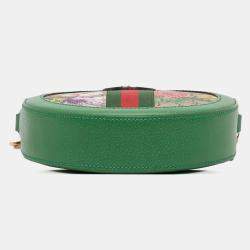 Pre Owned Gucci Beige Brown Mini GG Supreme Flora Ophidia Round Crossbody