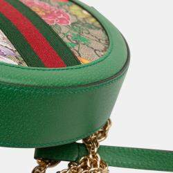 Pre Owned Gucci Beige Brown Mini GG Supreme Flora Ophidia Round Crossbody