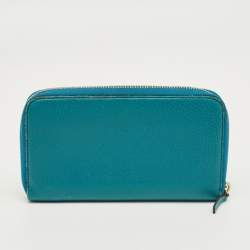 Pre Owned Gucci Turquoise Blue Leather Interlocking G Zip Around Wallet